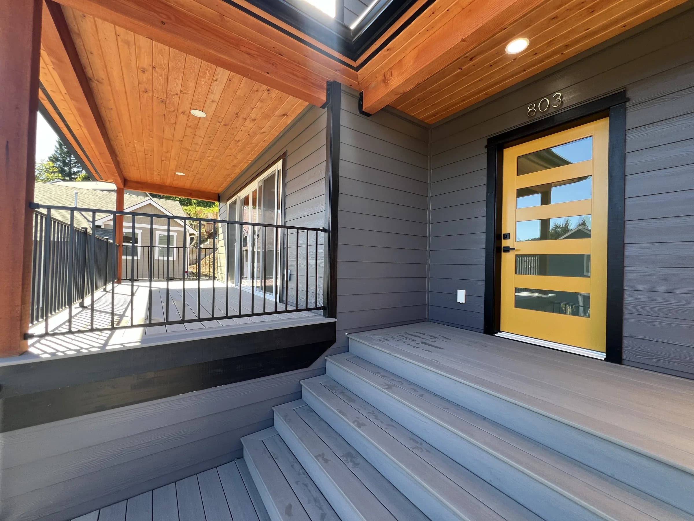 Covered cedar-lined entry porch of the Hillside House, Philomath, Oregon